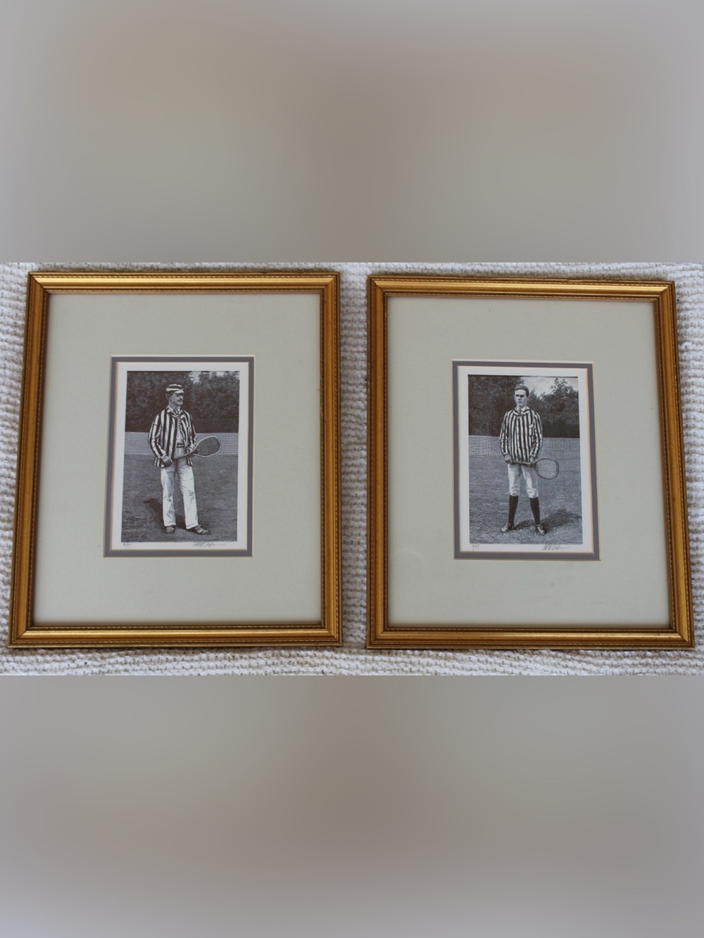 Gold Framed Vintage Tennis Player Wall Art - Set of 2